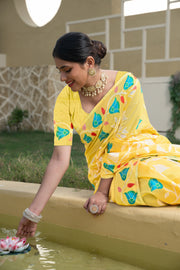 Kaashi Yellow Cotton Jamdani Saree